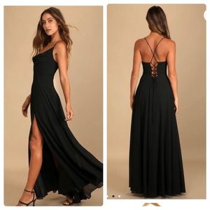 Lulus Romantically Speaking Black Cowl Lace Up Maxi Dress